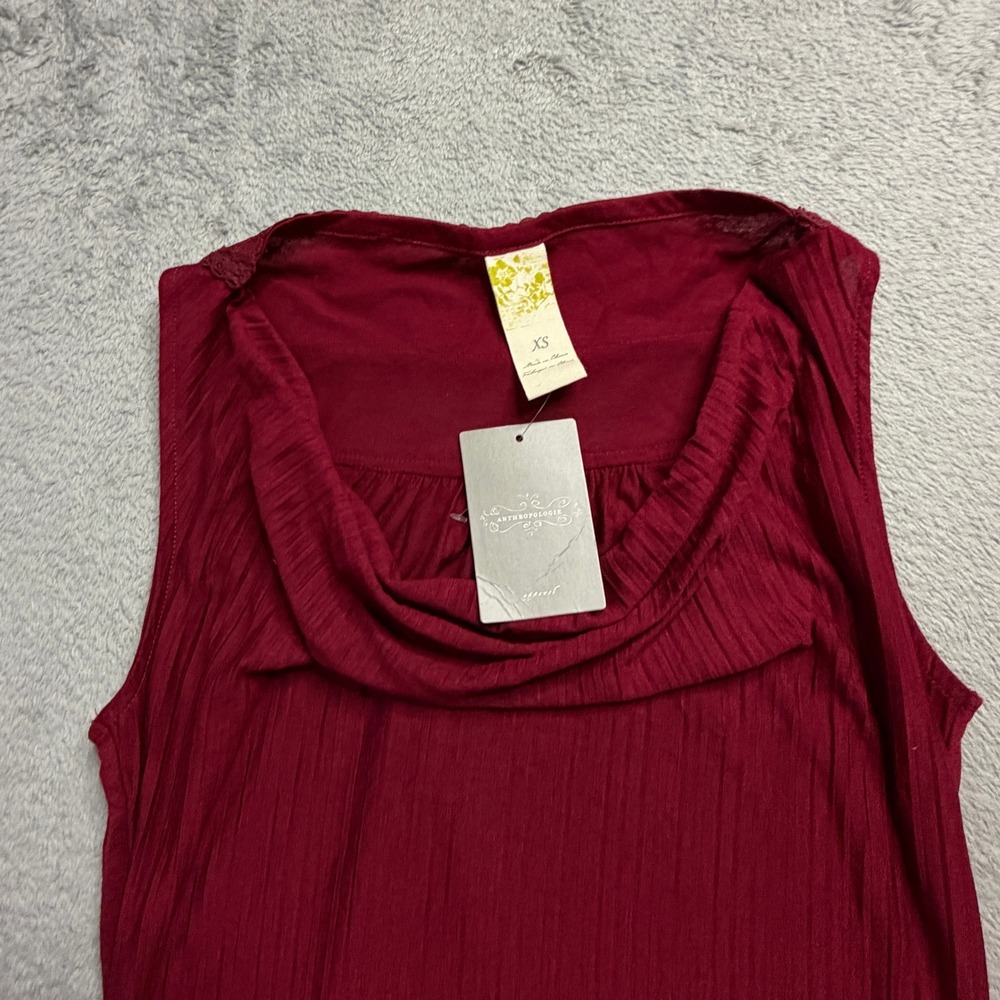 NWT Anthropologie Cowl Neck Lace Back Ribbed Sleeveless Top Burgundy XS